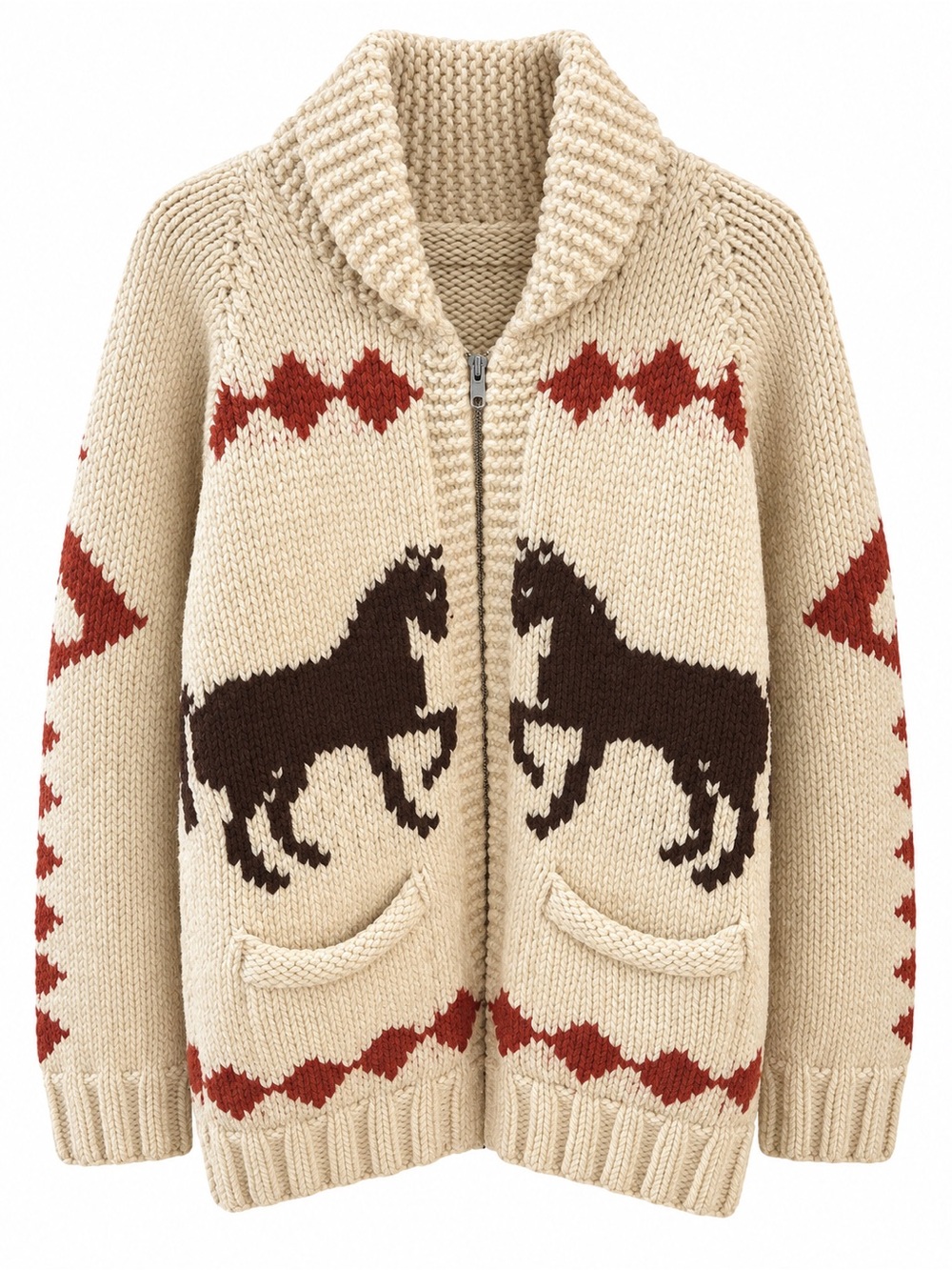 Vintage Mary Maxim Prancing Horses wool Cowichan sweater